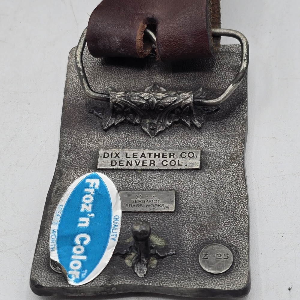 Vtg 1976 Dix Leather Company Colorado Belt Buckle & Sz 32 Leather Belt - Picture 3 of 7